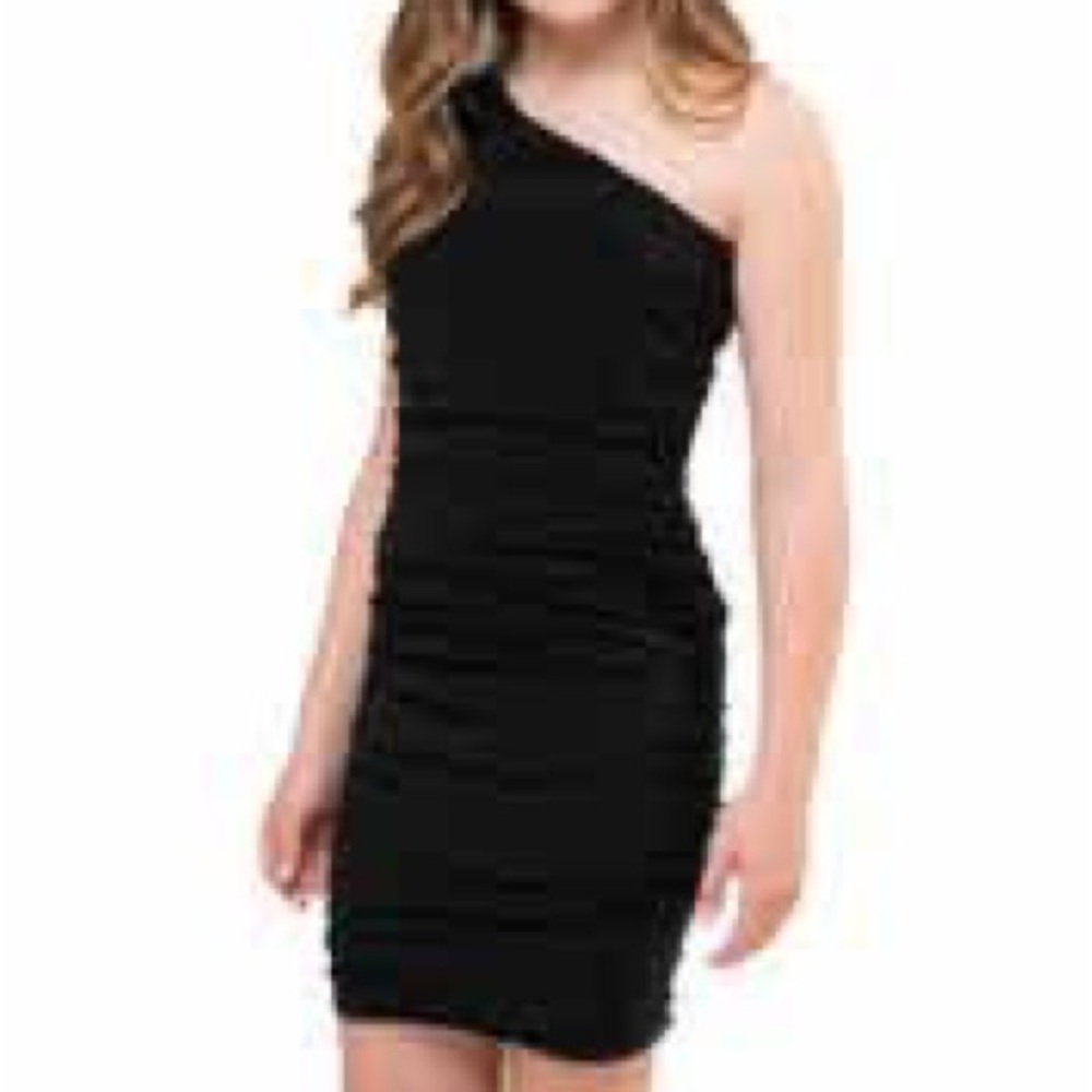 TAHARI ASL Single shoulder black velvet rouched mini cocktail dress women’s 12